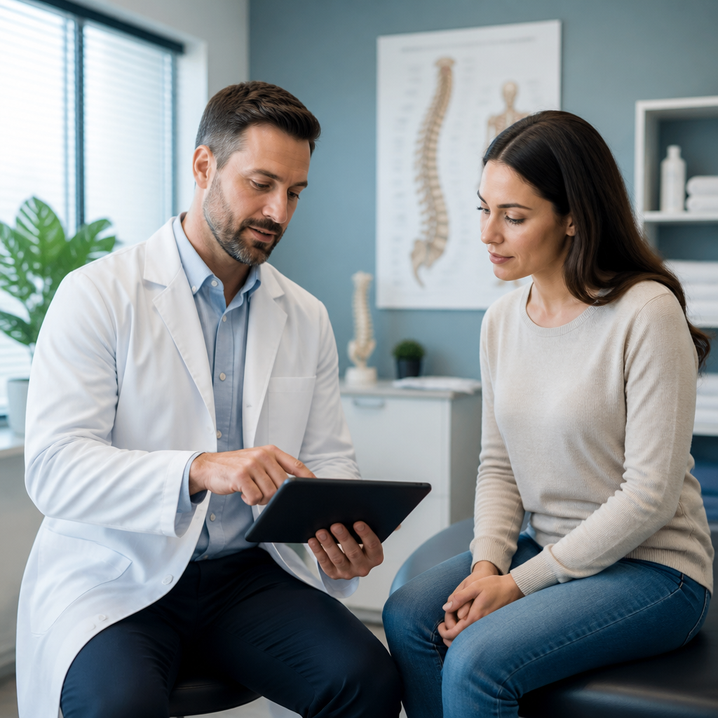 Chiropractor reviewing a treatment plan with a car accident injury patient during a consultation in Pottsville, PA