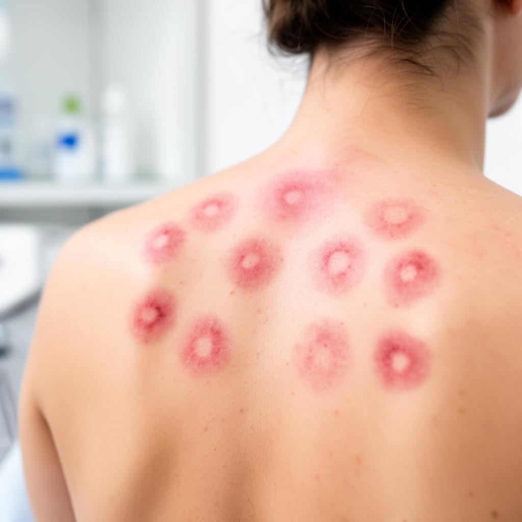 Circular cupping marks on a patient's back after a hijama therapy session